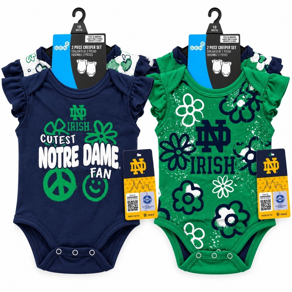 Gen2 Notre Dame Bodysuit Set Kids 18M Navy Green New 2-Pack Fighting Irish